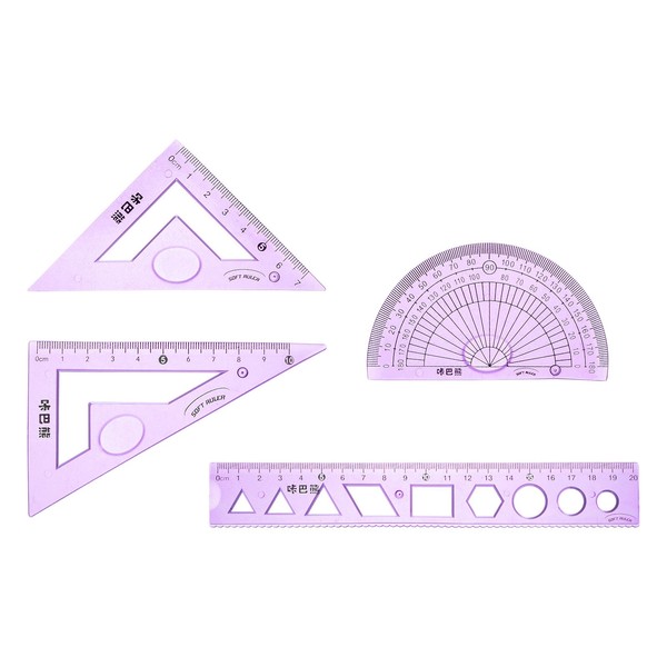 4Stk Lineal Set 20Cm Gerade Lineal Winkelmesser Dreieck Messung Werkzeug Lila-image