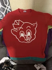 Piggly Wiggly Big On The Pig Older Style Mens Red Double-sided Graphic T Size S