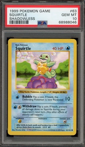 Pokemon Squirtle Base Set Shadowless #63 PSA 10 Gem Mint