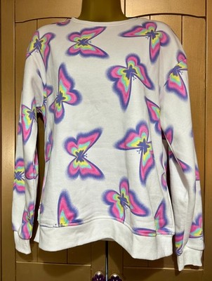 Mädchenpullover weiß & neonfarben Schmetterling 13-14 Jahre