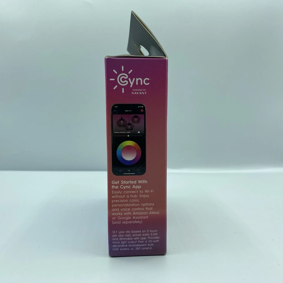 GE CYNC Smart Color Change Bulbs WiFi Compatible w Alexa & Google 40W B11 - Image 4 of 4