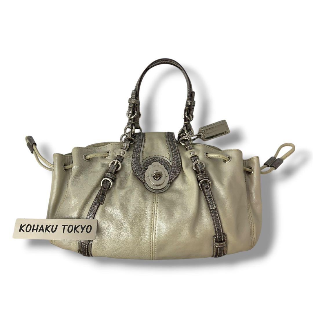 COACH legacy metallic turn lock handbag Silver Japan A-251215-15 thumbnail 14