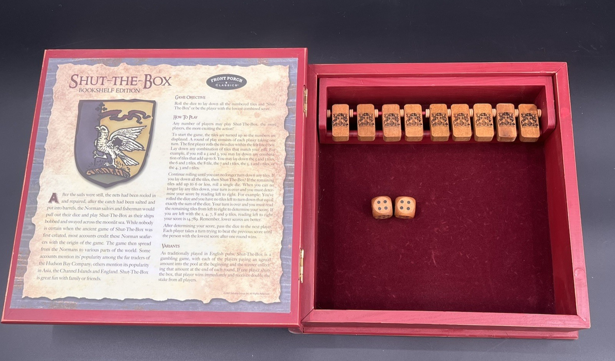 Front Porch Classics Vintage Shut The Box Game Wooden Bookshelf