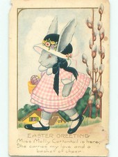 Pre-Linen Easter HUMANIZED BUNNY RABBIT IN HER PINK DRESS : clearance AB3296