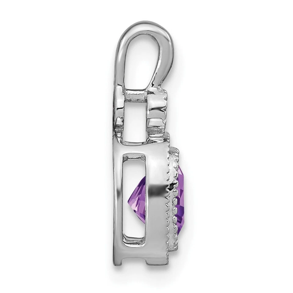 14k White Gold 6mm Cushion Amethyst and Diamond Pendant 1.24gm L-16.5 mm, W-9 mm - Image 2 of 4