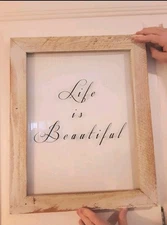 Glass Wall Hanging - Home Decor- Life is Beautiful- Framed Art -Wood & Glass 22"