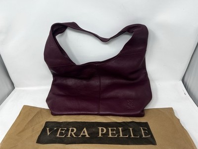 Vera Pelle Genuine Leather Shoulder Bag Purple Made Italy Handle Crossbody
