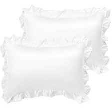 Satin Pillow Cases for Hair and Skin, 2-Pack-Ruffled King 20"x36" White