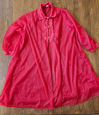 Sears Vintage Red Nylon Lace Trim Button Front Nightgown Robe Size 36 Flowy