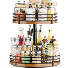 Lazy Susan Turntable Organizer Adjustable - 2 Tier 12 inch 2 Tier, Walnut