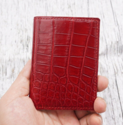 Burgundy Real CROC Men Wallet Minimalist Leather ID Credit Card Holder #C10