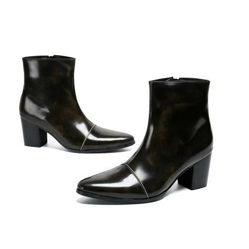 Men British High Heel Pointy Toe Leather Out Door Mid-Calf Fashion Boots 3 Color - Bild 1 von 14