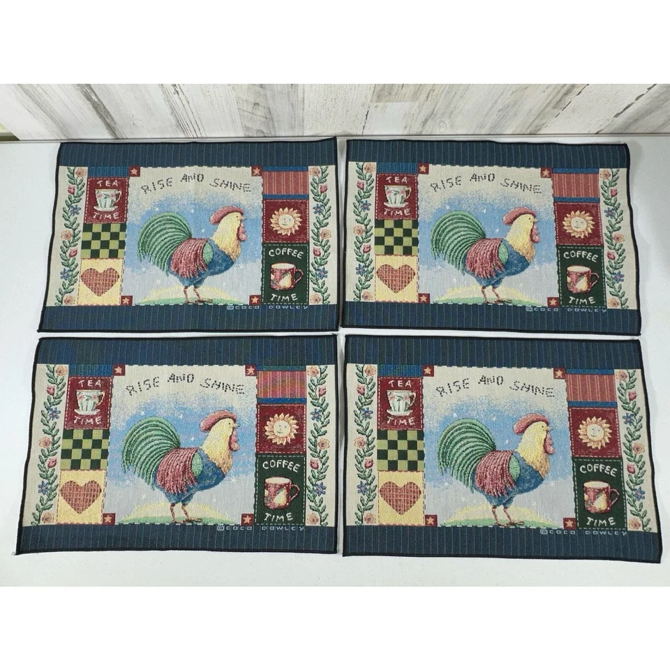 Coco Dowley Hahn Gobelin Tischsets 4er Set Rise And Shine Vintage Bauernhaus