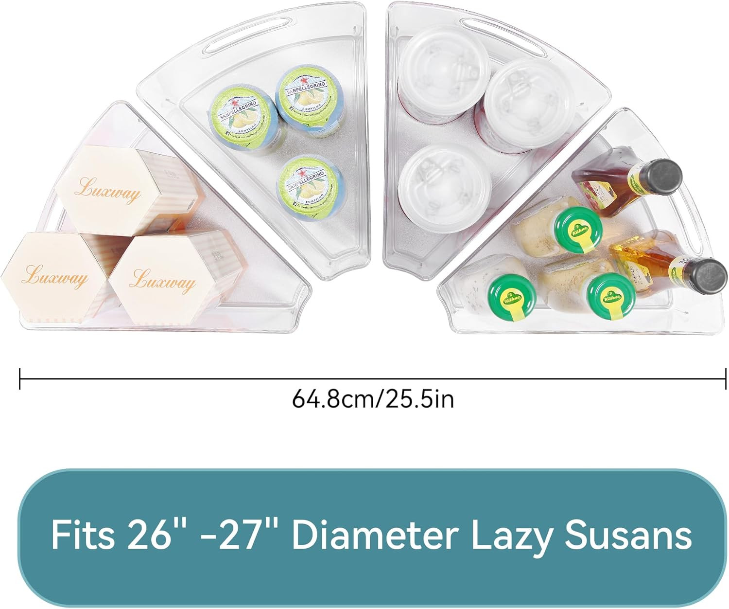 Oubonun Lazy Susan Organizers Set of 4, 10.2”X 9.4”X 4” Plastic Transparent Kitc