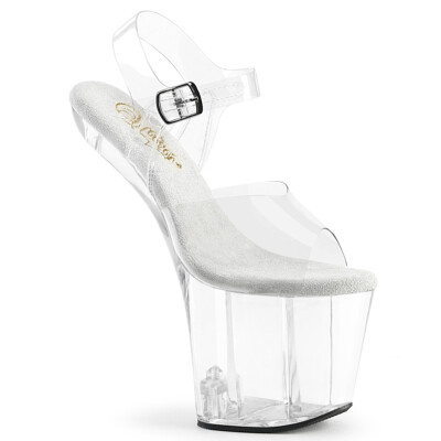 8'' Clear Platform Hoof High Heels Ankle Strap Stripper Dancer Pleaser Shoes