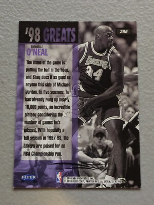 SHAQUILLE O'NEAL 1997-1998 FLEER '98 GREATS #265 basketball CARD