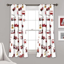 Fire Truck Window Curtain Panel Pair 52" W X 63" L Red & White Curtains For Kids