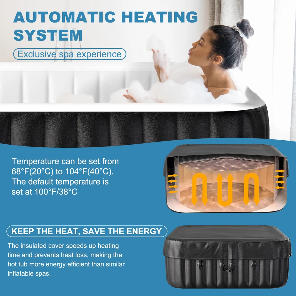 Bañera de hidromasaje inflable NAIZEA 6 personas 130Air Jet grande con bañera de hidromasaje, 73"x73"x25" Foto 4 de 4