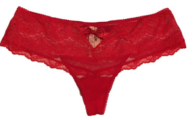 Victorias Secret Dream Angels Red Bow Floral Lace Wide Side Thong Panties Size L