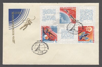1968 Soviet Space Stamp Block Stamp 1 man in Space Venus station envelope cover