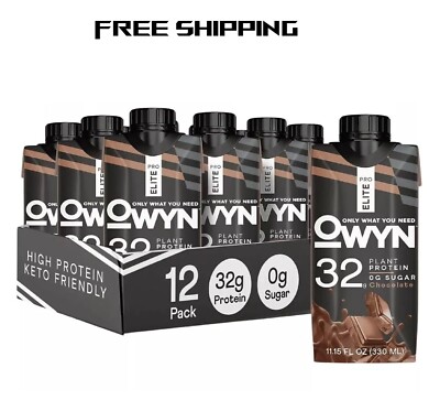 (12 Pack) OWYN Pro Elite Protein Shake, Chocolate, 32g 100% Vegan Delicious