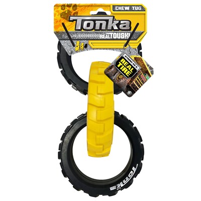 Tonka Flex Tread 3-Ring Tug Dog Toys, Medium, Yellow Black
