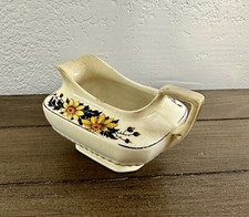 Antique Gravy Boat Hand Painted Flower Floral glass wear