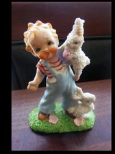VTG Boy w Bunny Rabbits Retro 50's Porcelain Figurine Ucagco Japan