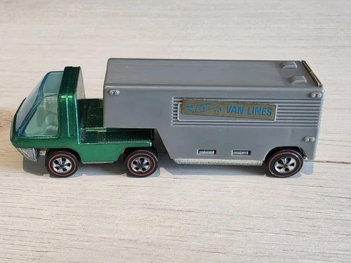 1969 Hot Wheels Heavyweights Van Lines Mattel Truck Trailer Green Cab
