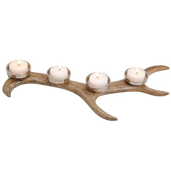 Adventskranz Geweih Holz 57Cm Kerzenhalter Mangoholz Weihnachtsdeko-image