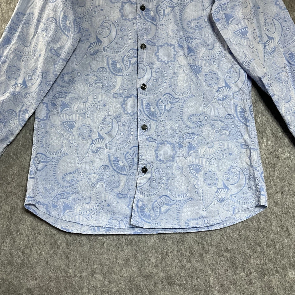 Jared Lang Shirt Mens Medium Blue Geometric Long Sleeve Button Up Rockabilly - Image 4 of 4