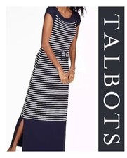 Talbots Navy Blue White Striped Modal Blend Coastal Nautical Maxi Dress M