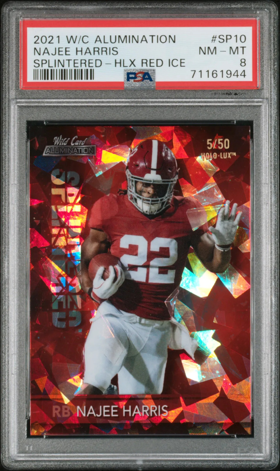 Najee Harris Wild Card Alumination Splintered #SP10 Holo-Lux Red Ice