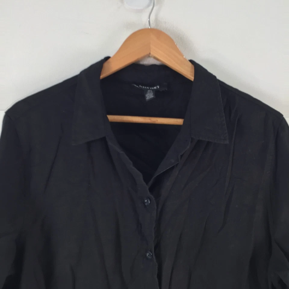 Ellen Tracy womens button up shirt size L black long sleeve collar linen 124910 — 第 2/4 张图片