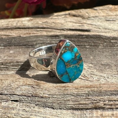 Top Grade Copper Turquoise Gemstone Handmade Jewelry Ring  Size-7 EBR446