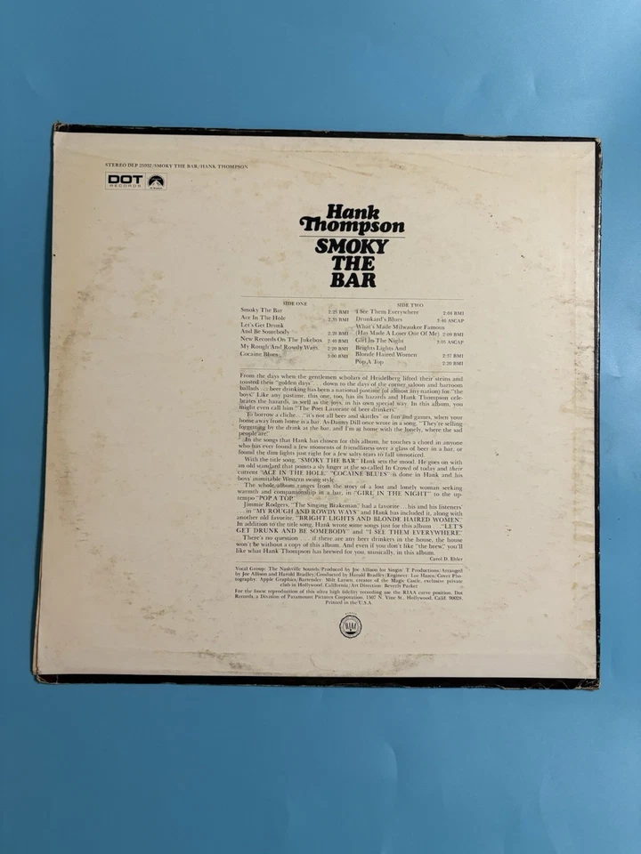 Hank Thompson Smoky the Bar 12" Vinyl DLP 25932 - Image 2 of 4