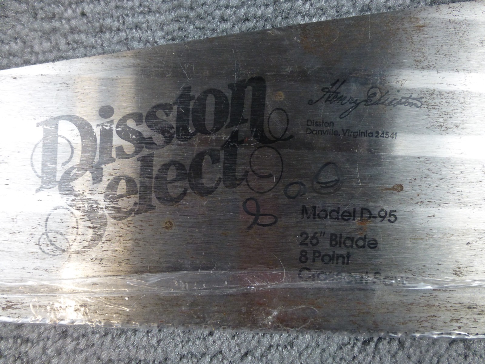 1955 Disston Select D-95 10 Point Crosscut Handsaw 26" Dark Brown NICE