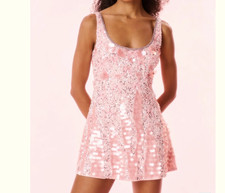 Love Shack Fancy Pink Starlight Beaded Sarine Mini Dress US 0