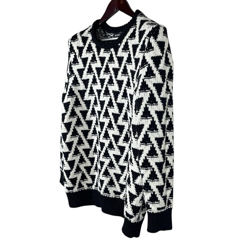 DKNY Triangle Stitch Sweater Mens L Black & White Wool Blend Chunky Knit Cozy - Picture 4 of 9