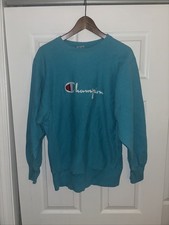 Vintage Champion Reverse Weave Sweatshirt Men L Teal Pullover 90s Spell Out USA