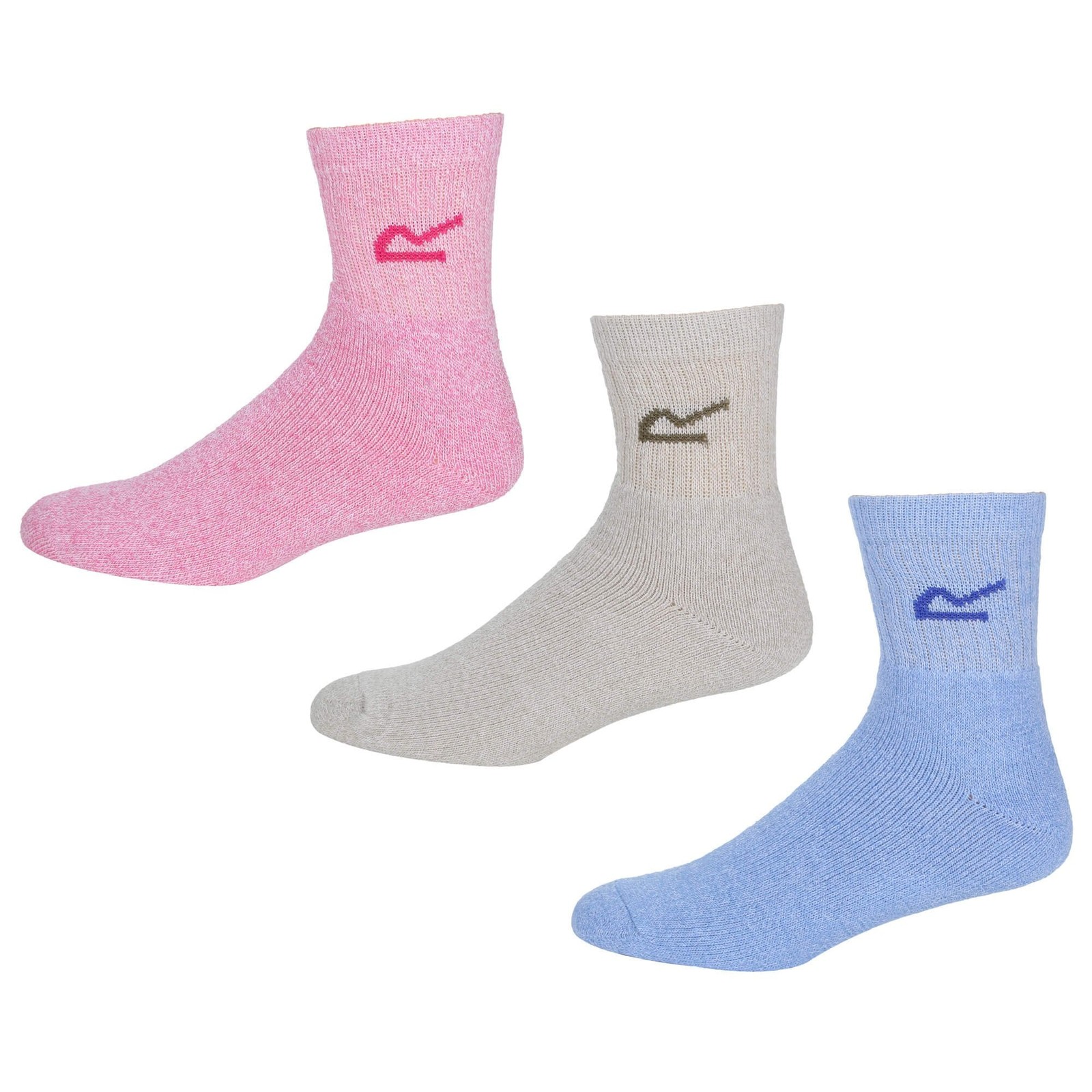 Regatta Womens 3 Pack Walking Hiking Socks - Bright Blush, Size 3-8