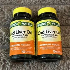 Spring Valley - Cod Liver Oil with Vitamin A & D 100 softgels Pack of 2