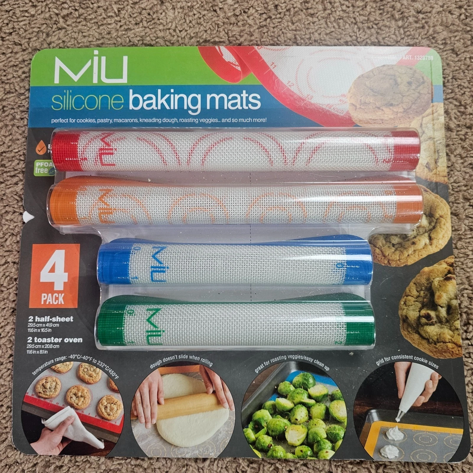 NWT MIU Silicone 4 Baking Mats Nonstick Reusable Half Sheet Toaster Oven Set
