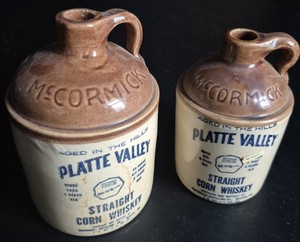 McCormick Platte Valley Corn Whiskey Stoneware Jugs Pint 3/5 Quart Hillbilly 70s