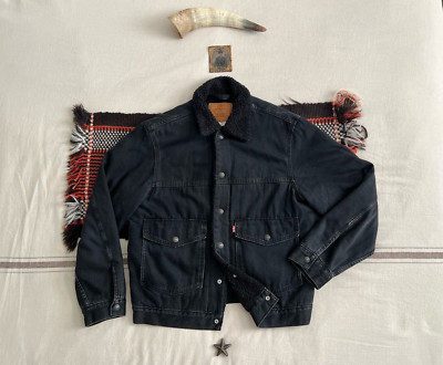 Levi's Sherpa Trucker Jacket M-L Rare Drop Pockets Black Oversize 48'' Fleece