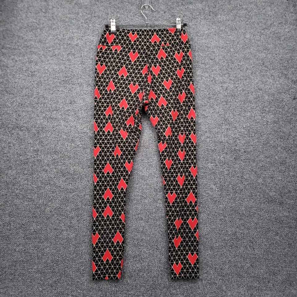 Leggings femininas LuLaRoe tamanho único preta cintura média geométrica puxar corações - Imagem 2 de 4