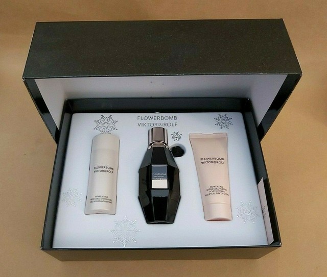 Viktor Rolf Flowerbomb Midnight 3pcs Gift Set Edp 1 7oz Shower Gel Body Cream For Sale Online Ebay