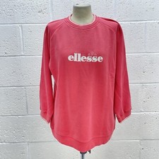 ELLESSE Y2K PINK SWEATSHIRT OVERSIZED EMBROIDERY LOGO RIBBED SLEEVE UK 12