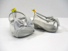 Vtg Build A Bear Workshop Silver Shoes High Heels Sandals Plastic Fancy Bows EUC