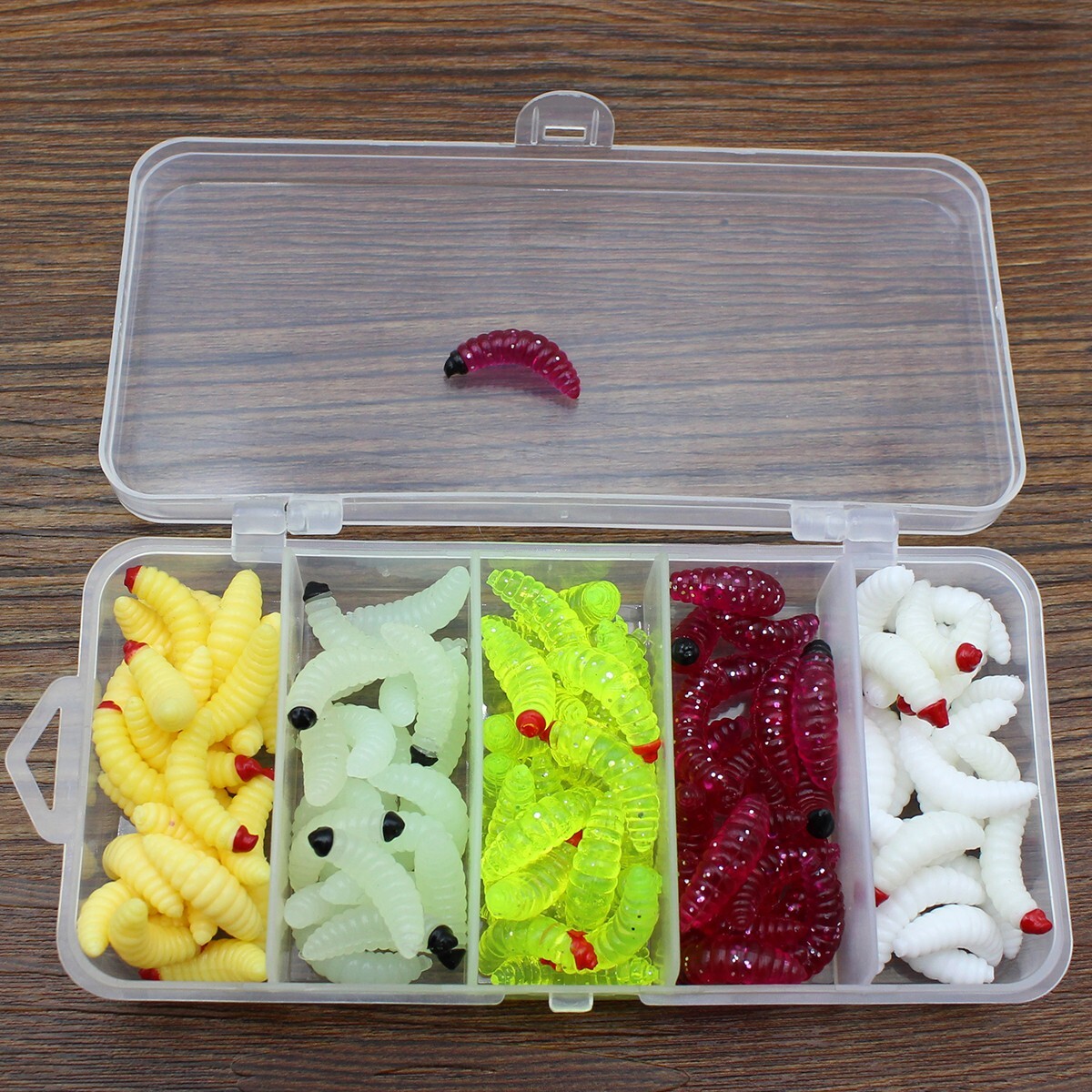 Kit de señuelos de pesca suaves de gusano de 100 piezas de 2 cm mosca de carpa pan de cebo de gusano realista